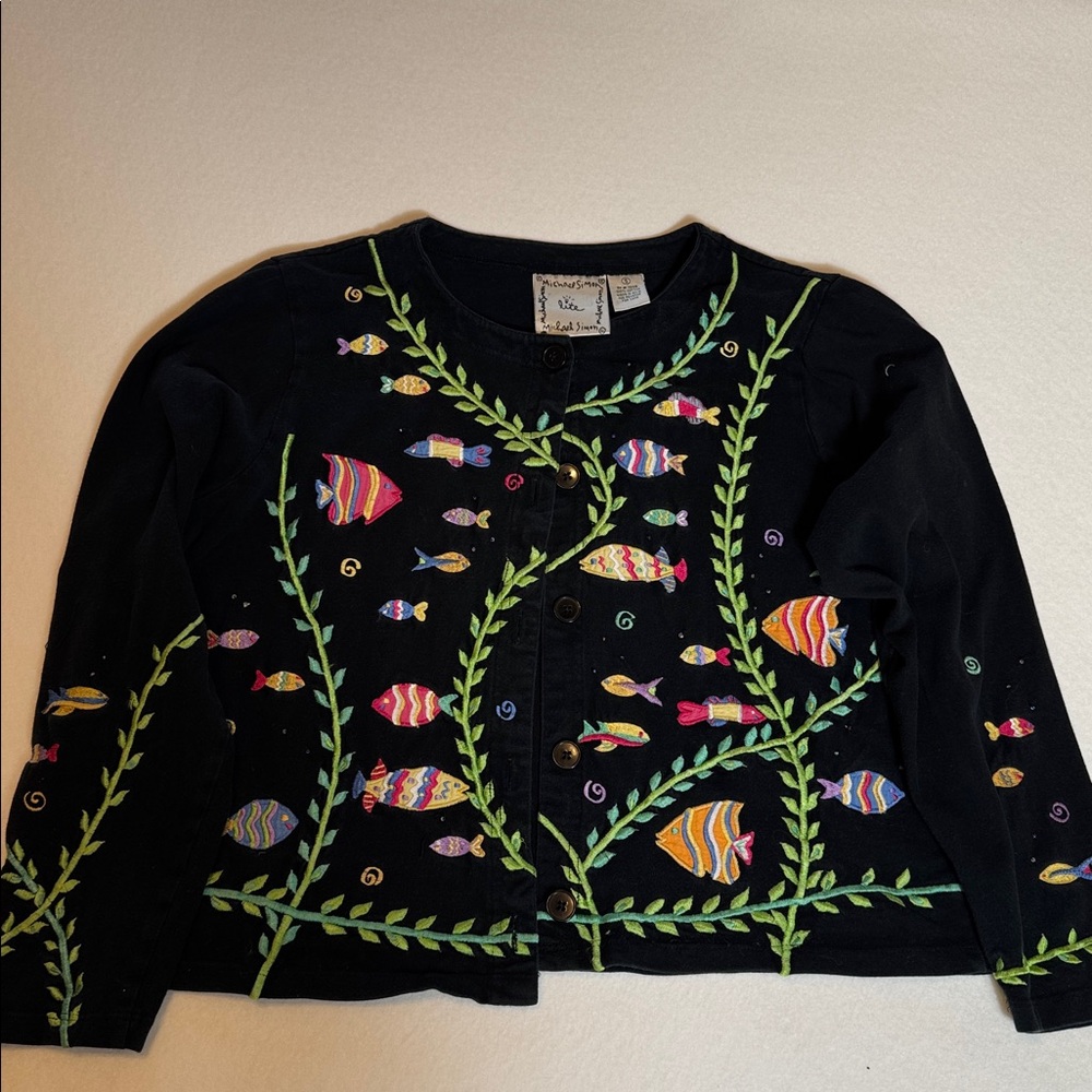 Michael Simon Under the‎ Sea Teacher Button Front Cardigan 100% Cotton Size S